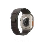 Blue-Black Pull Tab Nylon Weave Apple Watch band fitted to an Apple Watch, shown on white — watch not included