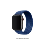 Blue Braided Solo Loop Apple Watch band fitted to an Apple Watch, shown on white — fits 42/44/45/49 mm cases, watch not included