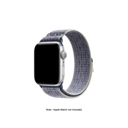 Blue-Light Grey Sports Loop Apple Watch band fitted to an Apple Watch, shown on white — watch not included