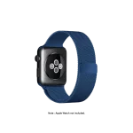 Blue Magnetic Milanese Loop Apple Watch band fitted to an Apple Watch, shown on white — fits 38/40/41 mm cases, watch not included