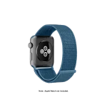 Cape Cod Blue Nylon Apple Watch band fitted to an Apple Watch, shown on white — fits 42/44/45/49 mm cases, watch not included