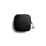 Carbon Black Easy Square Pouch Bag — square zip pouch with a leather pull tab, shown on white