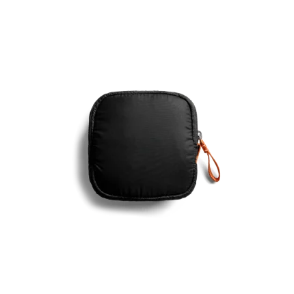 Carbon Black Easy Square Pouch Bag — square zip pouch with a leather pull tab, shown on white