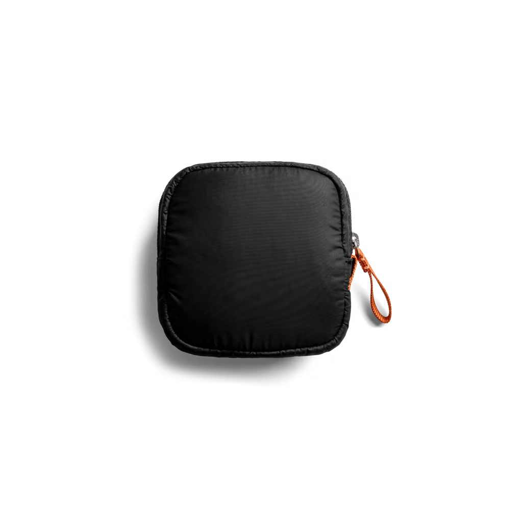 Carbon-Black-Easy-Square-Pouch Carbon Black Easy Square Pouch Bag — square zip pouch with a leather pull tab, shown on white