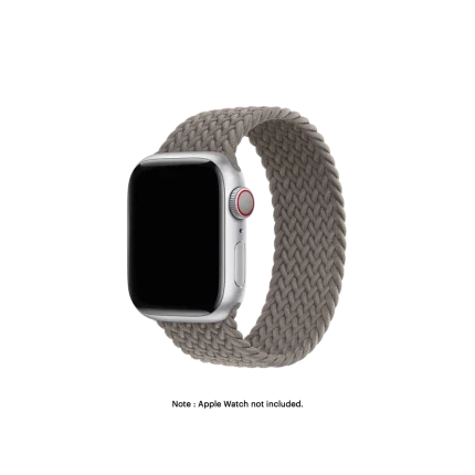 Clay Braided Solo Loop Apple Watch band fitted to an Apple Watch, shown on white — fits 42/44/45/49 mm cases, watch not included