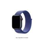 Cobalt Blue Nylon Loop Apple Watch band fitted to an Apple Watch, shown on white — fits 42/44/45/46/49 mm cases, watch not included