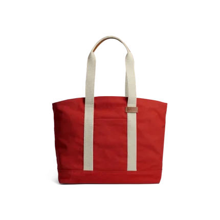 Crimson Red Field Tote Bag — canvas tote with contrast webbing handles, shown on white