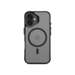 Hybrid Clear MagSafe Phone Case Cover For iPhone 16 Plus shown front and back at an angle on white, with the MagSafe ring visible