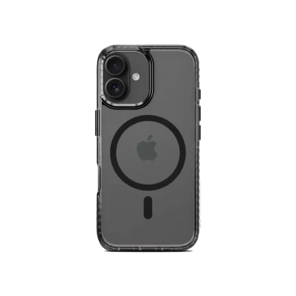 Stride 2.0 Clear MagSafe Phone Case Cover For iPhone 16 Plus shown front and back at an angle on white, with the MagSafe ring visible