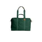 Forest Green Field Duffle Bag — canvas duffle with leather trim and twin handles, shown on white