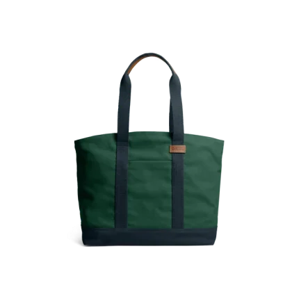 Forest Green-Navy Field Tote Bag — canvas tote with contrast webbing handles, shown on white