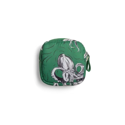 Squid Easy Square Pouch Bag - Green — square zip pouch with a leather pull tab, shown on white