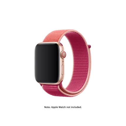 Hibiscus Dual Colour Nylon Apple Watch band fitted to an Apple Watch, shown on white — fits 42/44/45/49 mm cases, watch not included