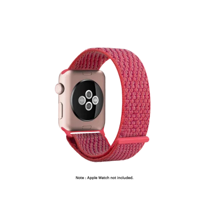 Hibiscus Nylon Apple Watch band fitted to an Apple Watch, shown on white — fits 38/40/41 mm cases, watch not included