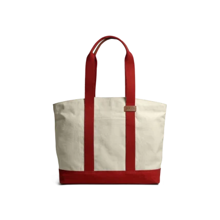 Ivory-Crimson Red Field Tote Bag — canvas tote with contrast webbing handles, shown on white