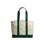 Ivory-Forest Green Field Tote Bag — canvas tote with contrast webbing handles, shown on white