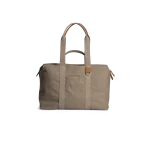 Khaki Beige Field Duffle Bag — canvas duffle with leather trim and twin handles, shown on white