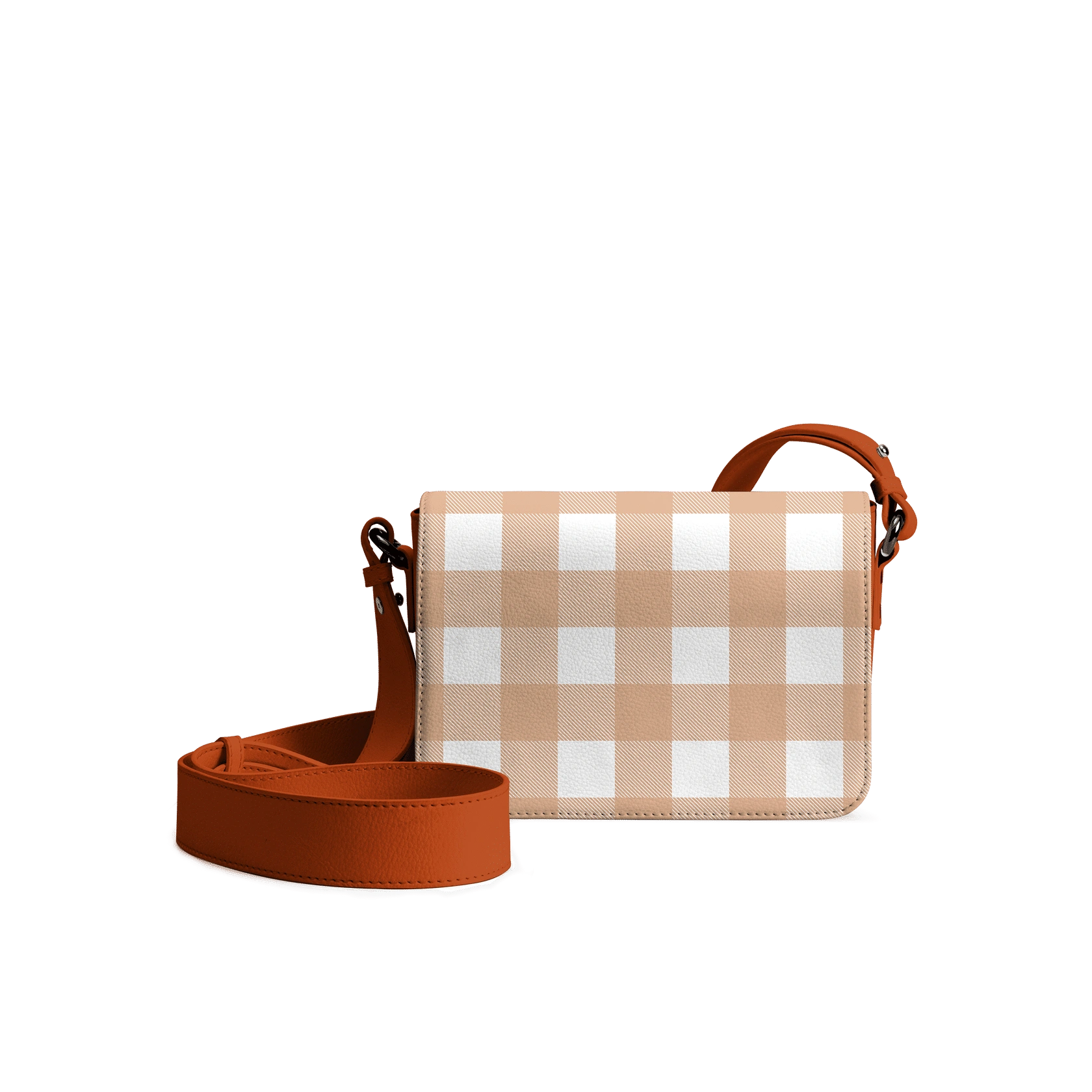 Klippik Online Shopping Kuwait UAE Saudi-Rusty-Pumpkin-Gingham-Sol-Box-Shoulder-Bag Rusty Pumpkin Gingham Sol Box Shoulder Bag | Shop Online | KlippiK Kuwait UAE Saudi