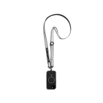 Light Grey Strobe Lanyards attached to a black phone case, shown hanging against a white background