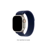 Midnight Blue Pull Tab Nylon Weave Apple Watch band fitted to an Apple Watch, shown on white — watch not included