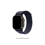 Navy Ridge Loop Apple Watch band fitted to an Apple Watch, shown on white — watch not included
