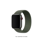 Olive Braided Solo Loop Apple Watch band fitted to an Apple Watch, shown on white — fits 38/40/41 mm cases, watch not included