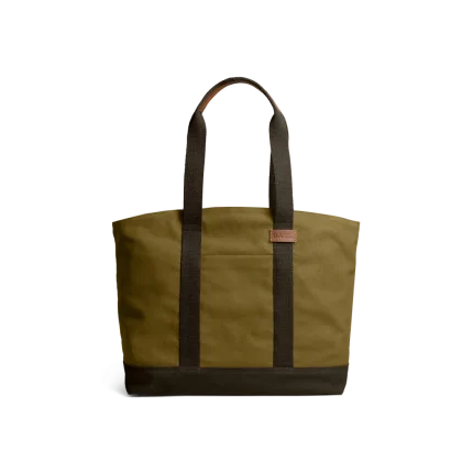Olive Green-Clove Field Tote Bag — canvas tote with contrast webbing handles, shown on white
