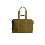 Olive Green Field Duffle Bag — canvas duffle with leather trim and twin handles, shown on white