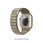 Olive Ridge Loop Apple Watch band fitted to an Apple Watch, shown on white — watch not included