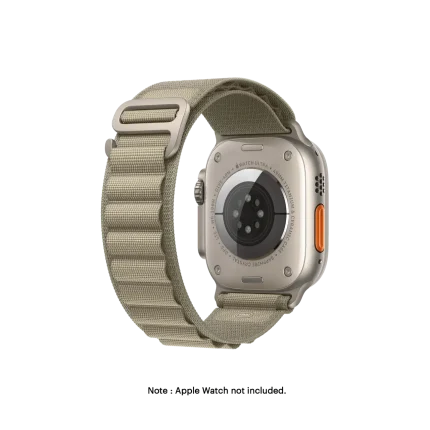 Olive Ridge Loop Apple Watch band fitted to an Apple Watch, shown on white — watch not included