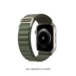 Green Ridge Loop Apple Watch band fitted to an Apple Watch, shown on white — watch not included