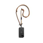 Orange Crossbody Phone Lanyard - Cord attached to a black phone case, shown hanging against a white background
