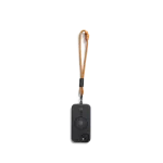 Orange Wrist Lanyard - Cord attached to a black phone case, shown hanging against a white background