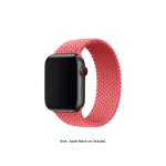 Pink Braided Solo Loop Apple Watch band fitted to an Apple Watch, shown on white — fits 42/44/45/49 mm cases, watch not included