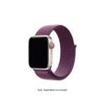Plum Nylon Loop Apple Watch band fitted to an Apple Watch, shown on white — fits 38/40/41 mm cases, watch not included