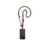 Red-Beige Crossbody Phone Lanyard - Cord attached to a black phone case, shown hanging against a white background