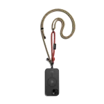 Red-Beige Crossbody Phone Lanyard - Cord attached to a black phone case, shown hanging against a white background