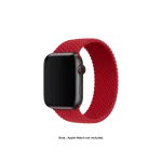 Red Braided Solo Loop Apple Watch band fitted to an Apple Watch, shown on white — fits 38/40/41 mm cases, watch not included