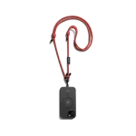 Red Crossbody Phone Lanyard - Cord attached to a black phone case, shown hanging against a white background