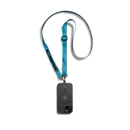 Sky Crossbody Utility Phone Lanyard - Strap attached to a black phone case, shown hanging against a white background