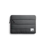 Slate Gray Stria Laptop Sleeve Bag - Large — padded quilted laptop sleeve with a side carry handle, shown on white