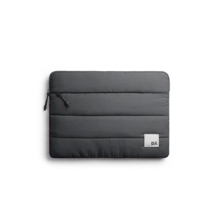 Slate Gray Stria Laptop Sleeve Bag - Large — padded quilted laptop sleeve with a side carry handle, shown on white