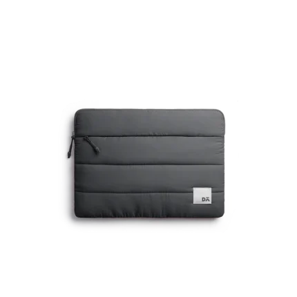 Slate Gray Stria Laptop Sleeve Bag - Medium — padded quilted laptop sleeve with a side carry handle, shown on white