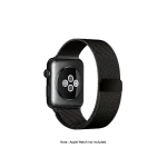 Space Black Magnetic Milanese Loop Apple Watch band fitted to an Apple Watch, shown on white — fits 38/40/41 mm cases, watch not included