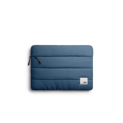 Space Blue Stria Laptop Sleeve Bag - Medium — padded quilted laptop sleeve with a side carry handle, shown on white