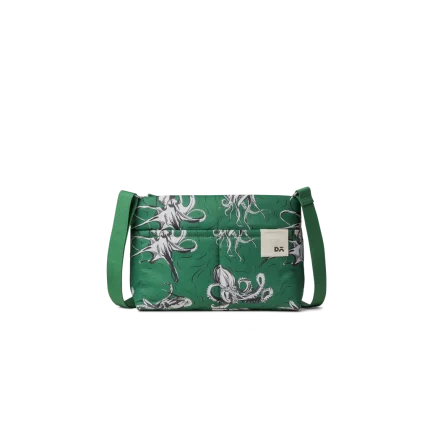 Squid Retreat Crossbody Bag - Green — compact crossbody with a webbing strap, shown on white