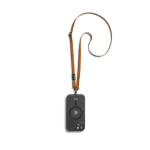 Tan Leatherite Crossbody Phone Lanyard - Strap attached to a black phone case, shown hanging against a white background