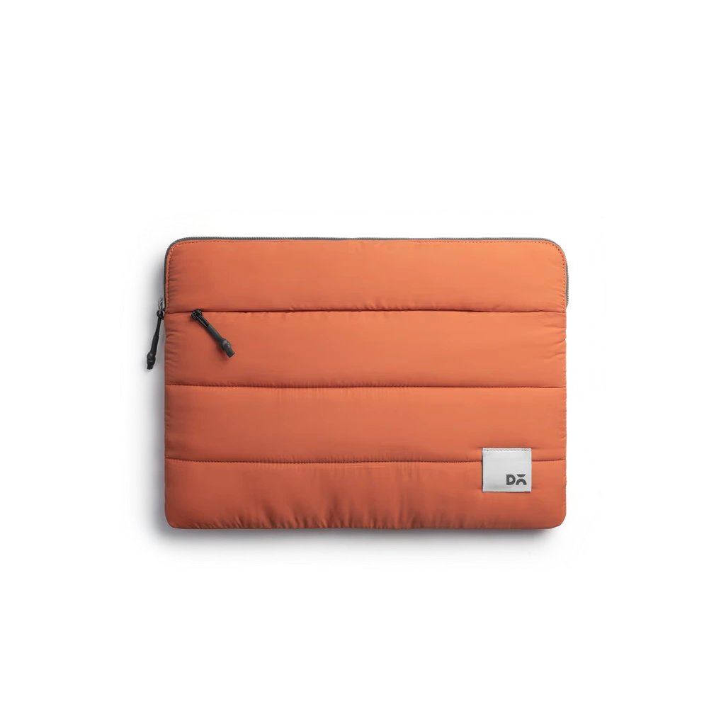 Tangerine-Stria-Laptop-Sleeve-Large-vw Tangerine Stria Laptop Sleeve Bag - Large — padded quilted laptop sleeve with a side carry handle, shown on white