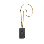 Yellow Leatherite Crossbody Phone Lanyard - Strap attached to a black phone case, shown hanging against a white background
