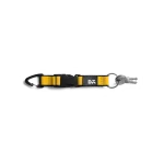 Yellow Flint Keychain laid flat on white — webbing strap with a metal clip and D-ring